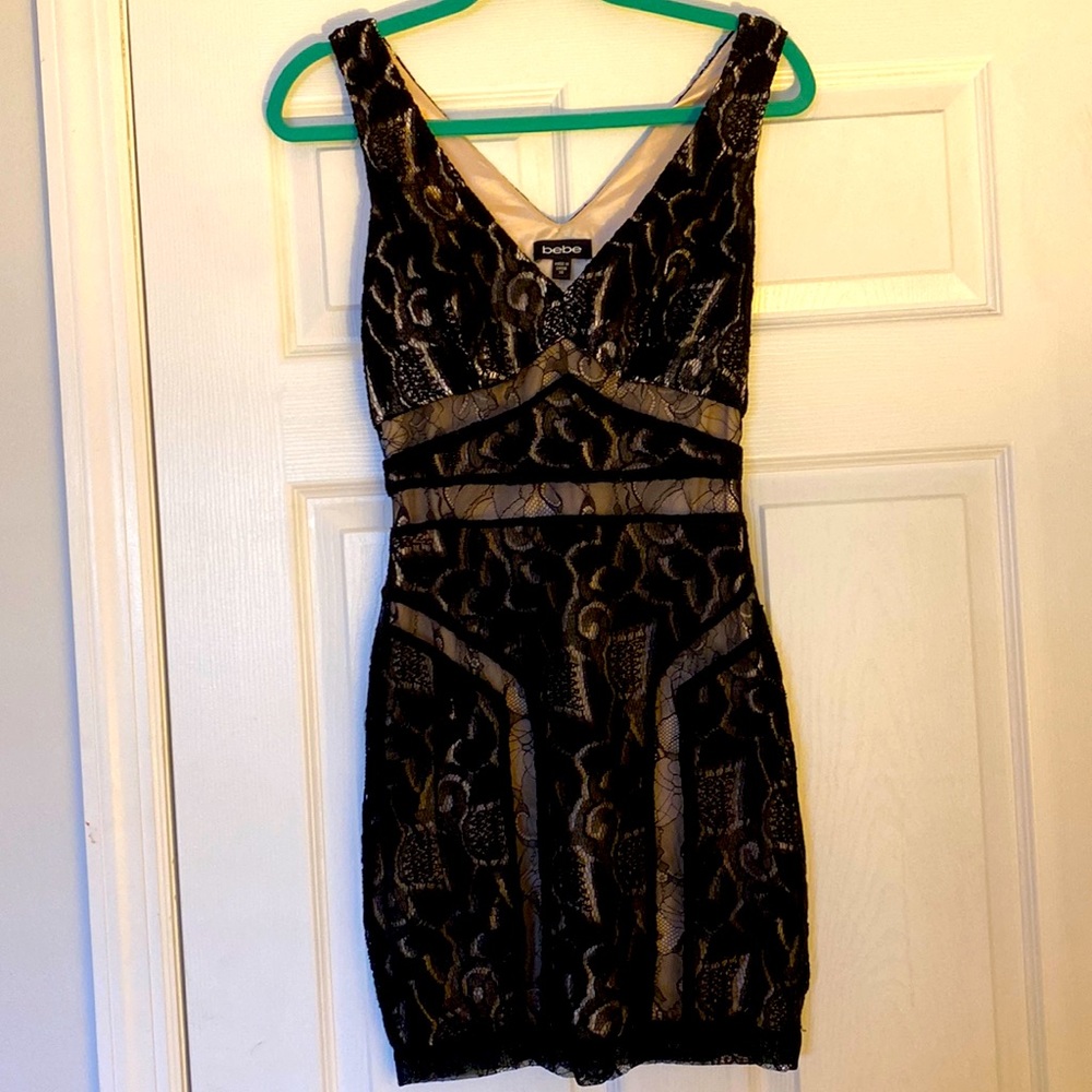 Bebe Black Lace Mini Dress – Size XS